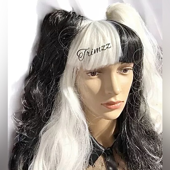 WIG One Size ………Black & White Thick Long Pony Tail Wig with removable Pony Tails - Picture 2 of 6